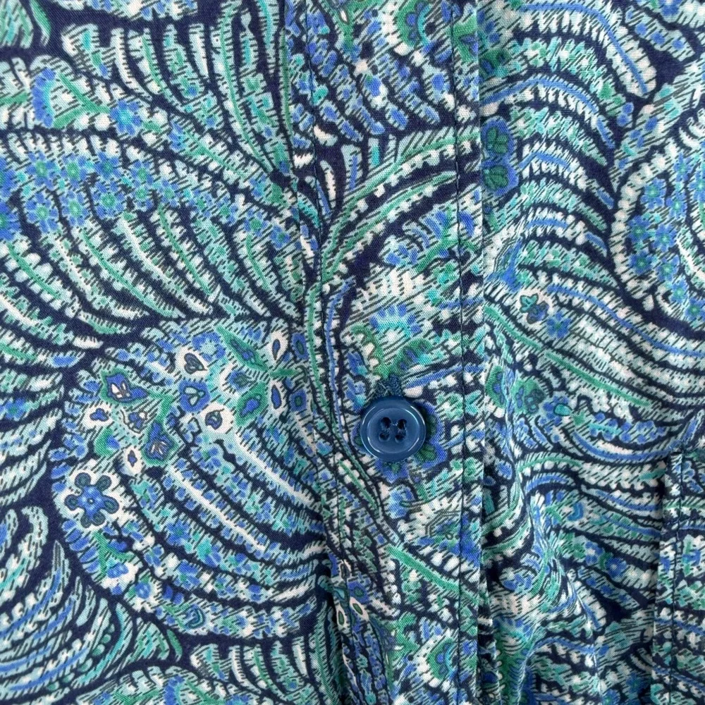 Liberty art fabrics button up blue and Green Patterned Long Sleeve Shirt paisley - Picture 8 of 12